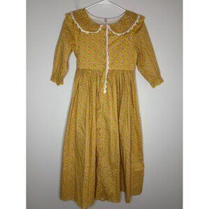 RELIBEAUTY NEW Yellow Floral Long Slv Dress Prairie Girls 150 (12) Lace Bonnet